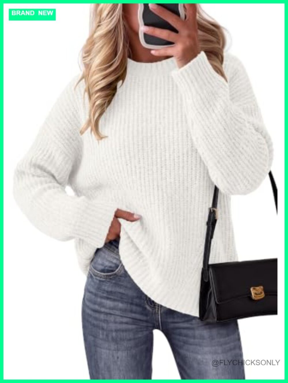 Womens Long Sleeve Ribbed Knit Oversized Crewneck Pullover Sweater